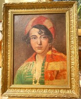 Exotic female portrait oil painting in a beautiful frame