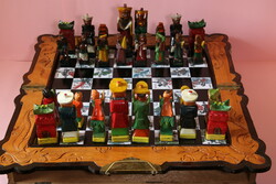 Beautiful Asian chess set, hand carved and painted