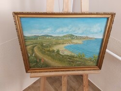 Signed landscape painting waterfront 53x40 cm with frame