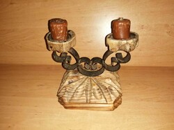 Wrought iron and wood combination candle holder (ra)