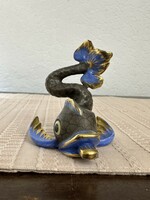 Ó-Herendi, kék színű kínai hal/ delfin, kézzel festett porcelán figura