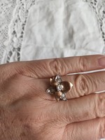 Old handmade silver ring with zirconia, gold-plated for sale!