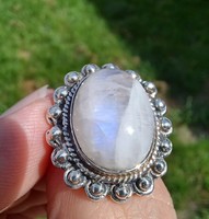 Beautiful rainbow moonstone silver ring
