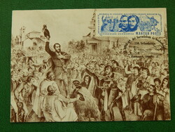 Postcard, Kossuth recruitment speech, brickwork; with occasional stamps, e.g. Revolution and War of Independence;
