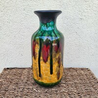 Marked retro rare colored glazed ceramic vase iridescent at the mouth