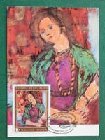 Postcard - cm - béla czobel: mimi, repro, stamped 1974, Occasional stamping