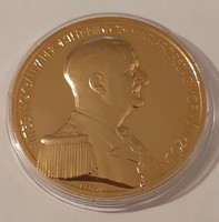 Lajos Berán: Miklós Horthy reburial gilded commemorative medal 1993 in hemp capsule