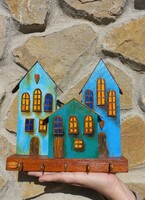 Handmade cottage wall hanger, wall key holder, made of recycled wood