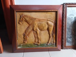 Sculptor Samu Katalin ceramic mural - horses - very rare