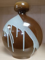 Kravsko flattened ceramic vase with brown glaze