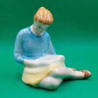 Rare collectible Bodrogkeresztúr ceramic reading girl figure