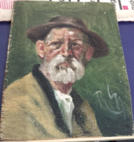 György Rauscher: portrait of a man in a hat, miniature oil painting