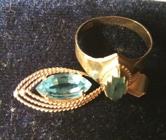 Vintage ékszerszett 14 K arany szecessziós gyűrű medál akvamarin drágakővel 18 K Walles arany lánc