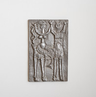 Otto Kopcsányi: mermaid and centaur - unmarked, aluminum plaque