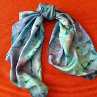 Original silk scarf, blue-green shade, batik, large