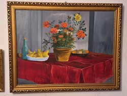 Decorative 80x60 cm Hungarian retro still life-signed-1969 framed