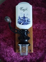 Antique ceramic wall coffee grinder with metal structure