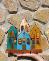 Handmade cottage wall hanger, key holder, made of recycled wood