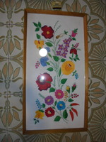 Retro Kalocsa embroidered picture, wall decoration in frame, under glass 70