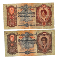 50 Pengő  bankjegy - 1932 - 2 db