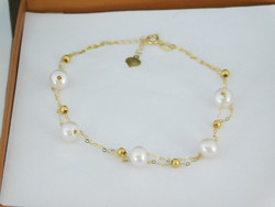18K gold double row bracelet with pearls - adjustable length