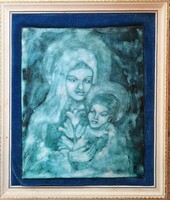 Erzsébet Jenei - mother with her child - fire enamel picture