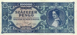 100000 Blue hundred thousand pengő 1945 in original condition. Rare