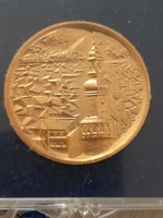 Hungarian cities gilded medal sopron, fire tower in flowered case