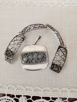 Retro Hungarian goldsmith artisan silver-plated copper bracelet and pendant -- János Percz