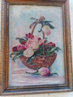 Plow pink flower basket with tulips 1940