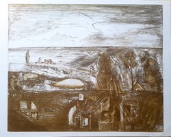 Imre Kéri landscape 32 x 39 cm etching