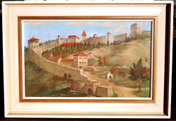 Contemporary artist: medieval castle - oil on canvas painting, framed