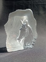 Vintage lovas üveg levél nehezék, üveg dísz