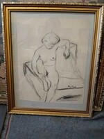 Female nude pencil drawing (kissing?)