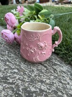 Very rare Pécs souvenir Zsolnay pink punch-glazed mug collector's piece faience heirloom porcelain