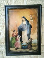 Akció  Gyönyörű antik, festmény Szentkép,XlX.sz. letisztított àllapot Madonna angyalokkal, Szűzanya