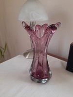 Muráno Seguso stílusú burgundi lila buborékos váza