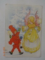 Old graphic Christmas greeting card, drawing by Ana Stenberg