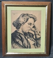 János Nyergesi: female portrait, 1959 (pencil drawing)