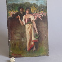 Lovers oil painting on wood in folk style