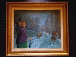Zoltán Herpai - snowball makers (gallery oil painting)