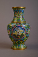 Antik kisméretű cloisonne váza, kínai mintával, XX.sz. első fele