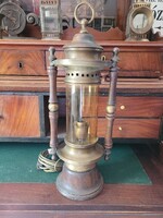 Antik hajós-tengerész réz +fa lámpa