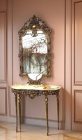 Antique copper mirror with marble console table