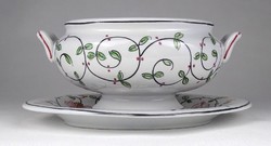 1Q949 hand-painted small Portuguese porcelain bowl with saucer plate