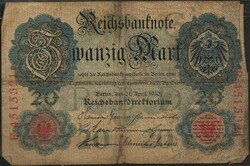 D - 184 -  Külföldi bankjegyek: Németország 1910  20 márka