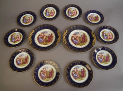 Victoria Austria osztrák 10+2 db-os kékszínű porcelán süteményes készlet, XX. sz. eleje