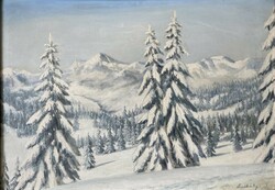 Snowy landscape oil painting