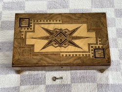 Inlaid wooden gift box - old wooden box ornament wooden box key lock chest