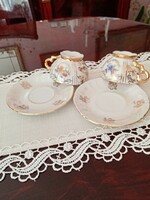 2 German porcelain gilded flower coffee set - cup and plate